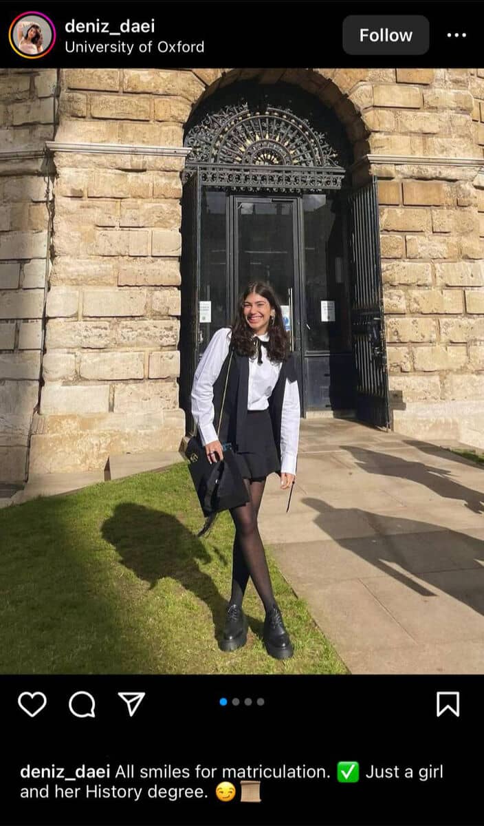 تیپ دانشجویی دنیز دایی در دانشگاه آکسفورد 