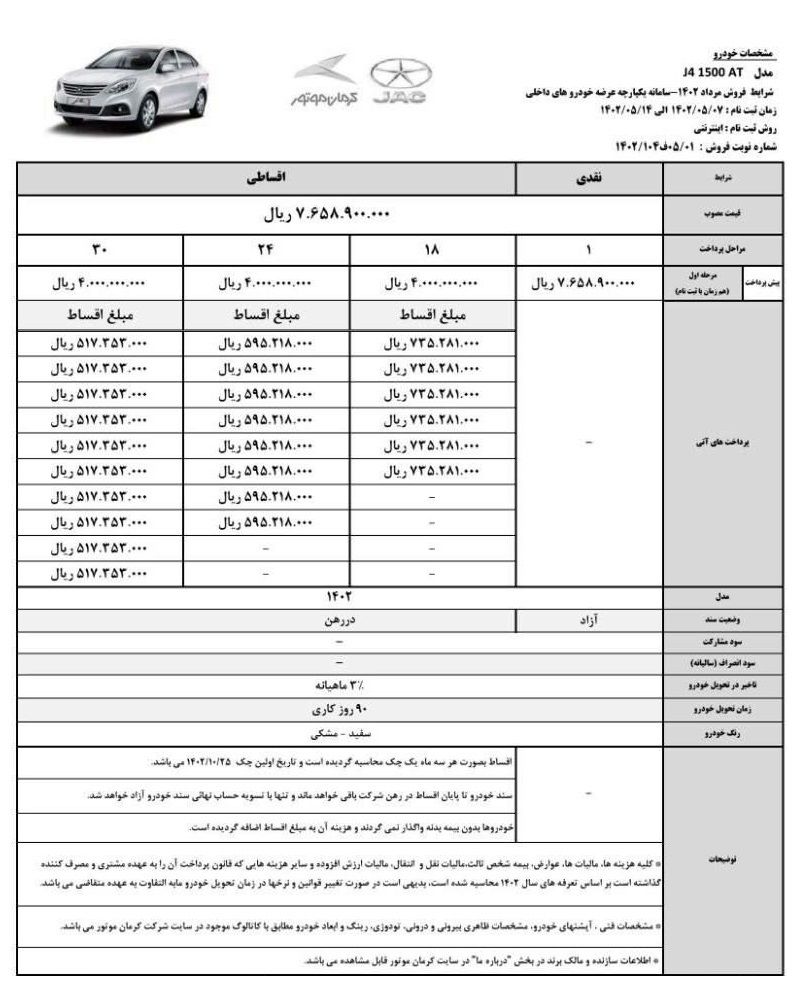 طرح فروش فوری محصولات کرمان موتور