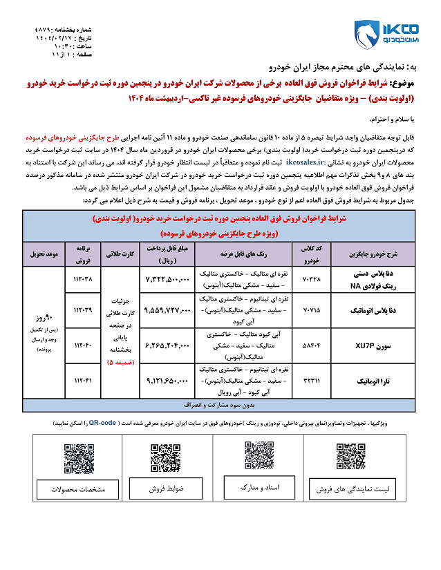 فروش فوق‌العاده محصولات ایران‌خودرو ویژه اردیبهشت ماه