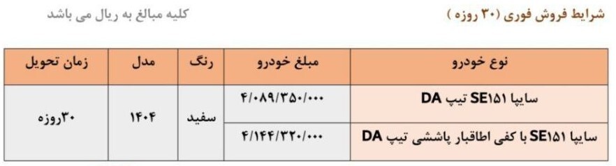 فروش فوری ۲ محصول سایپا اردیبهشت ۱۴۰۴ / بدون قرعه کشی ۳۰ روزه خودرو بخرید+ لینک