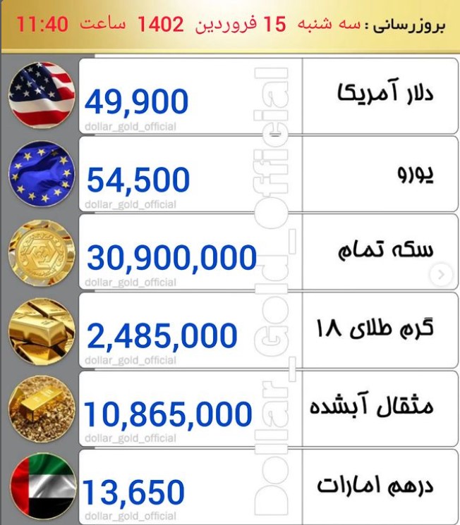 قیمت طلا و ارز 15 فروردین 1402