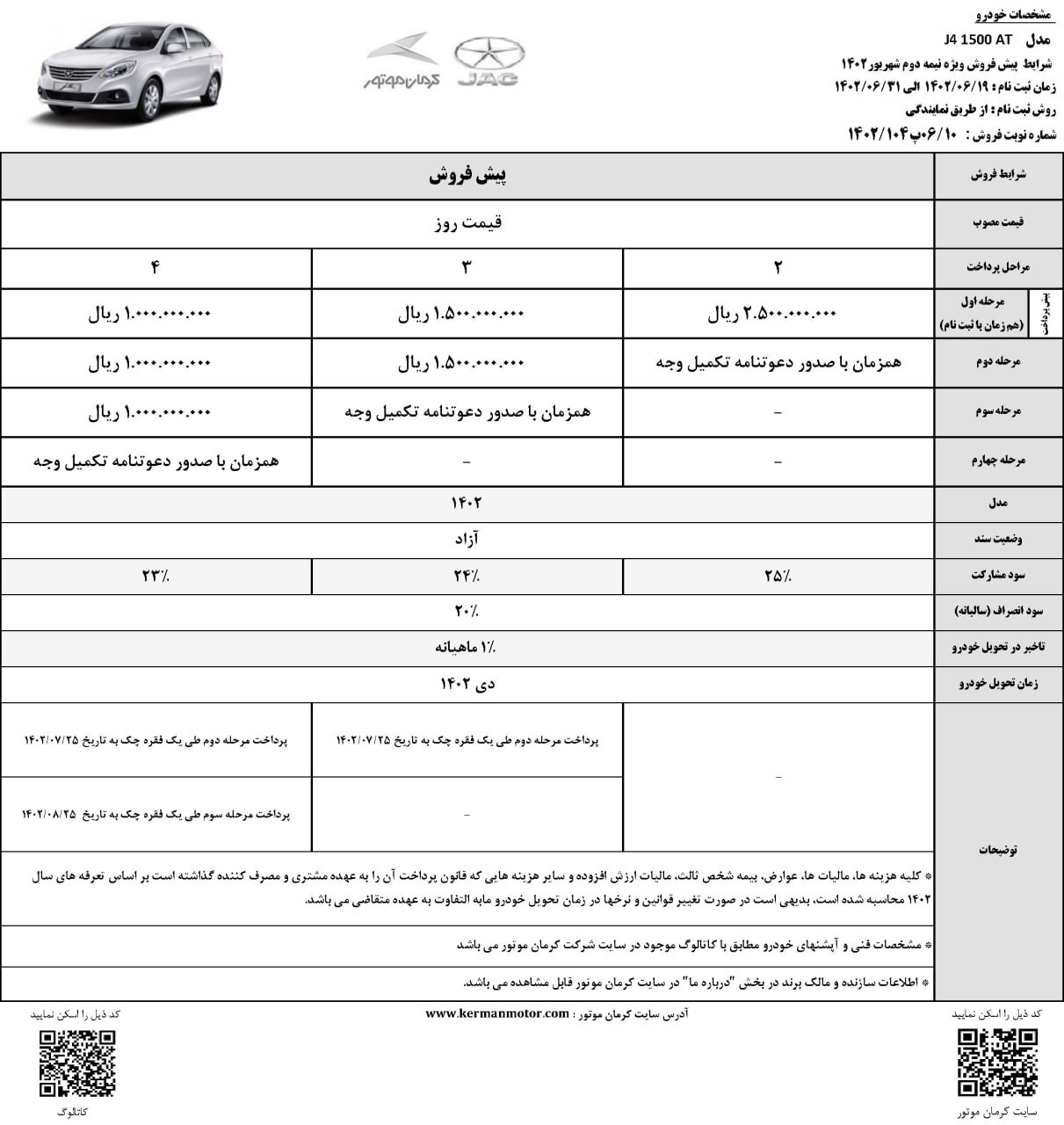 شرایط فروش نقدی و اقساطی جک J4 اعلام شد