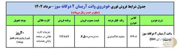 نمایی از وانت آریسان 2 دوگانهسوز عرضه ویژه مرداد ۱۴۰۴ توسط ایرانخودرو