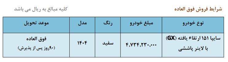 بخشنامه فروش فوق العاده سایپا 151 ارتقایافته (آبان 1404)