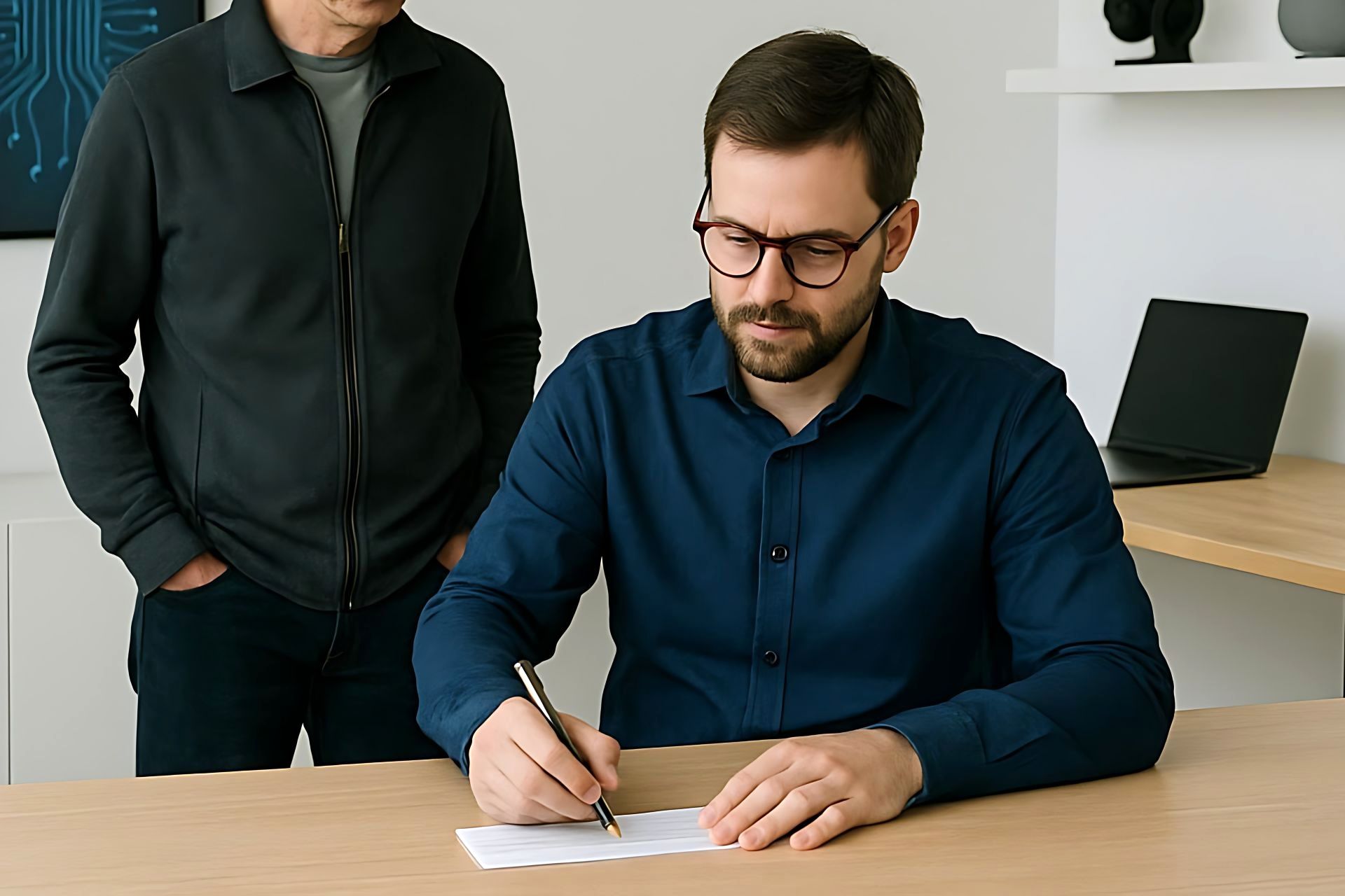 مرد جوان در حال نوشتن چک