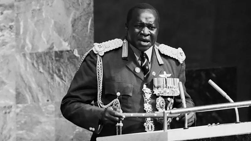  ایدی امین سال ۱۹۷۵ و تنها چهار سال پس از این که با کودتا قدرت را در اوگاندا به‌دست گرفت، در مجمع عمومی سازمان ملل شرکت کرد