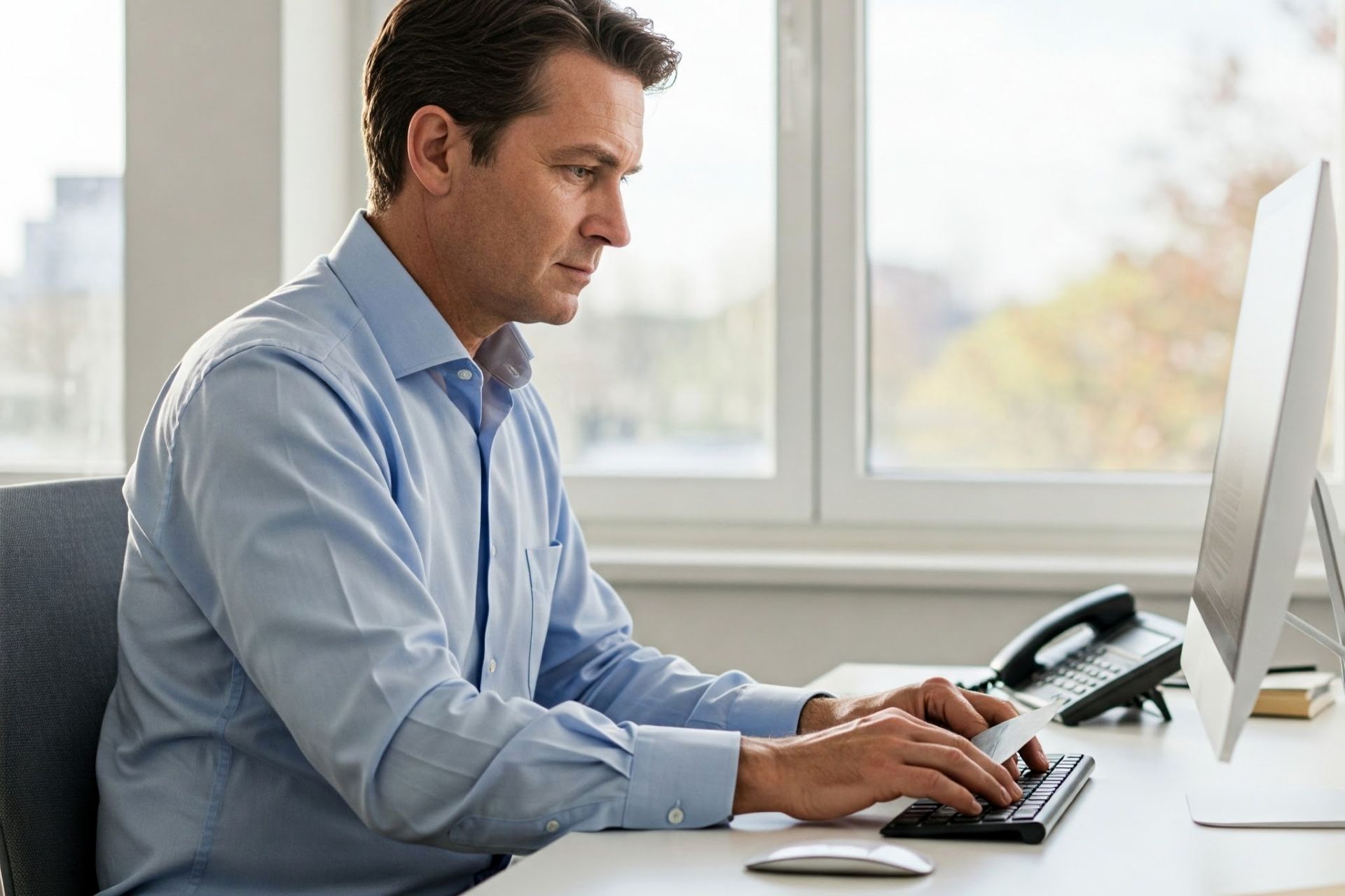 مرد جوان در حال کار با کامپیوتر